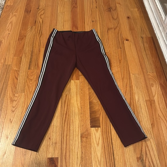 rag & bone Simone Ponte Pants Burgundy Side Stripe Black White - Picture 6 of 6